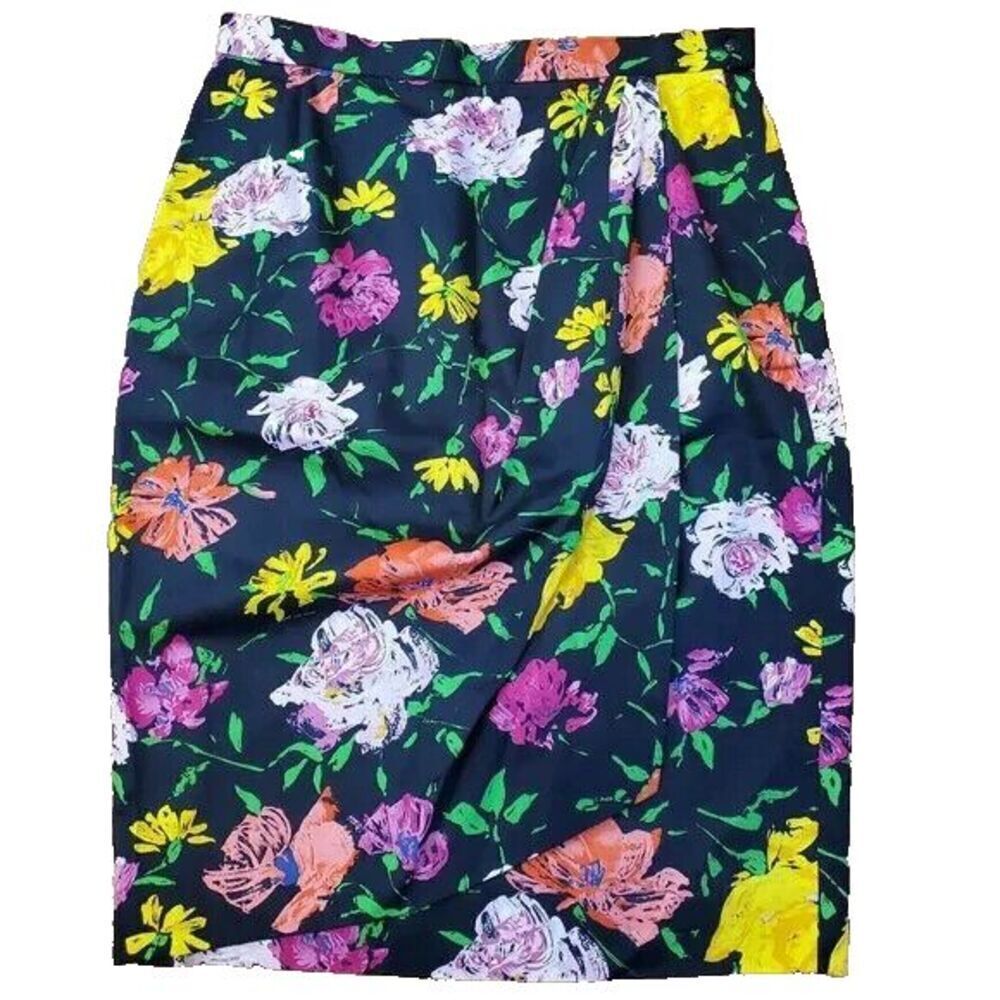 Carlisle womens Size 12  Skirt faux Wrap Floral Pencil Midi Length Bold Colorful